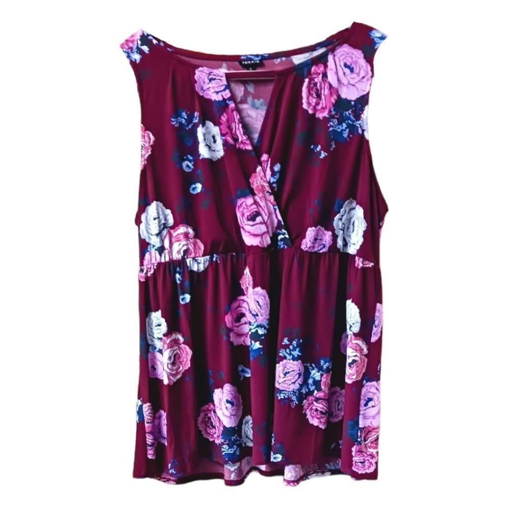 Torrid 3X Burgundy Floral Keyhole Babydoll Tank Top NWOT - Picture 2 of 11